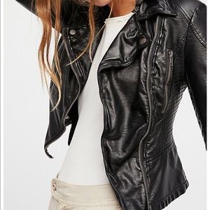 Free People Vegan Hooded Leather Jacket